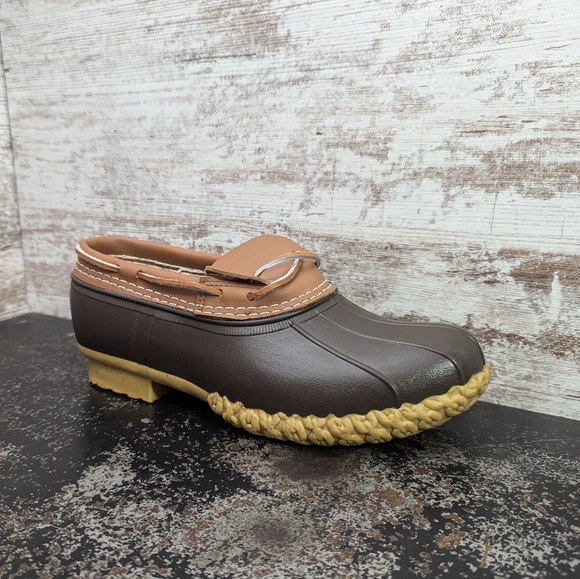 Mens L.L. Bean Duck Boots Sz 8 W Wide Used Brown Leather Muck Rubber Moc 2 - Picture 2 of 11